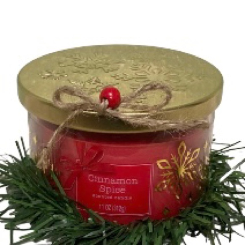 CINNAMON SPICE 3 Wick Red Scented Holiday Winter Christmas Candle 11 oz